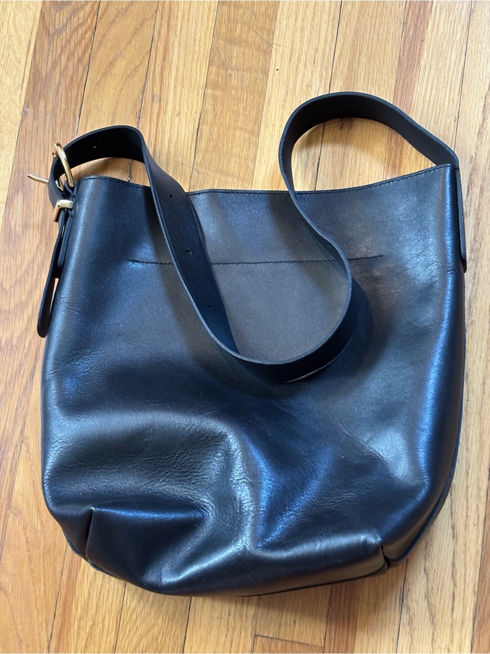 Madewell Black Leather Shoulder Tote with Gold Buckle